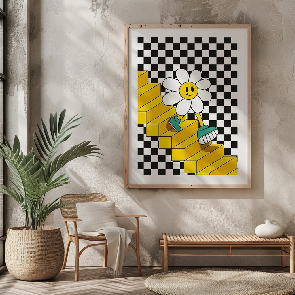 Checkerboard Daisy Down the Stairs - Rolled Poster Wall Art Print