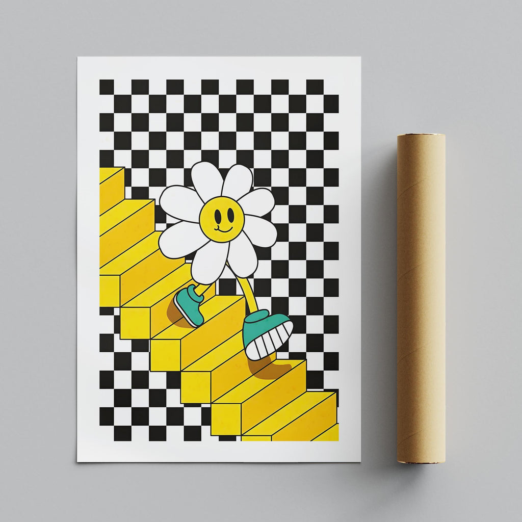 Checkerboard Daisy Down the Stairs - Rolled Poster Wall Art Print