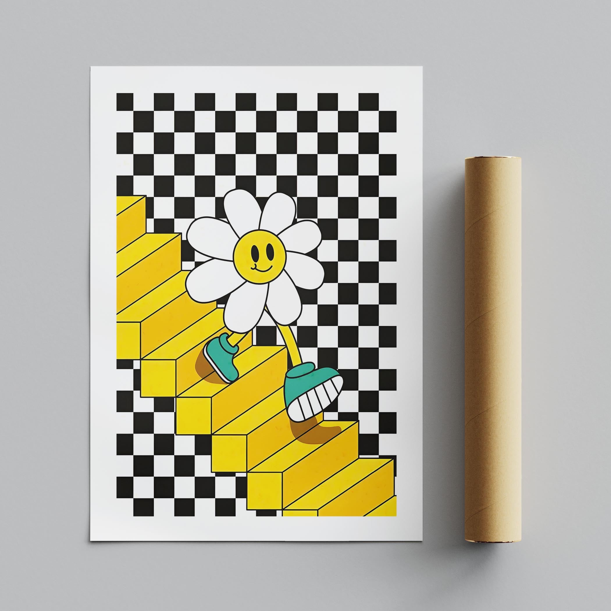 Checkerboard Daisy Down the Stairs - Rolled Poster Wall Art Print