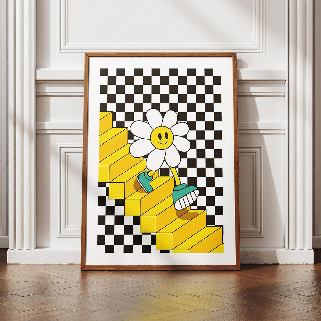 Checkerboard Daisy Down the Stairs - Rolled Poster Wall Art Print
