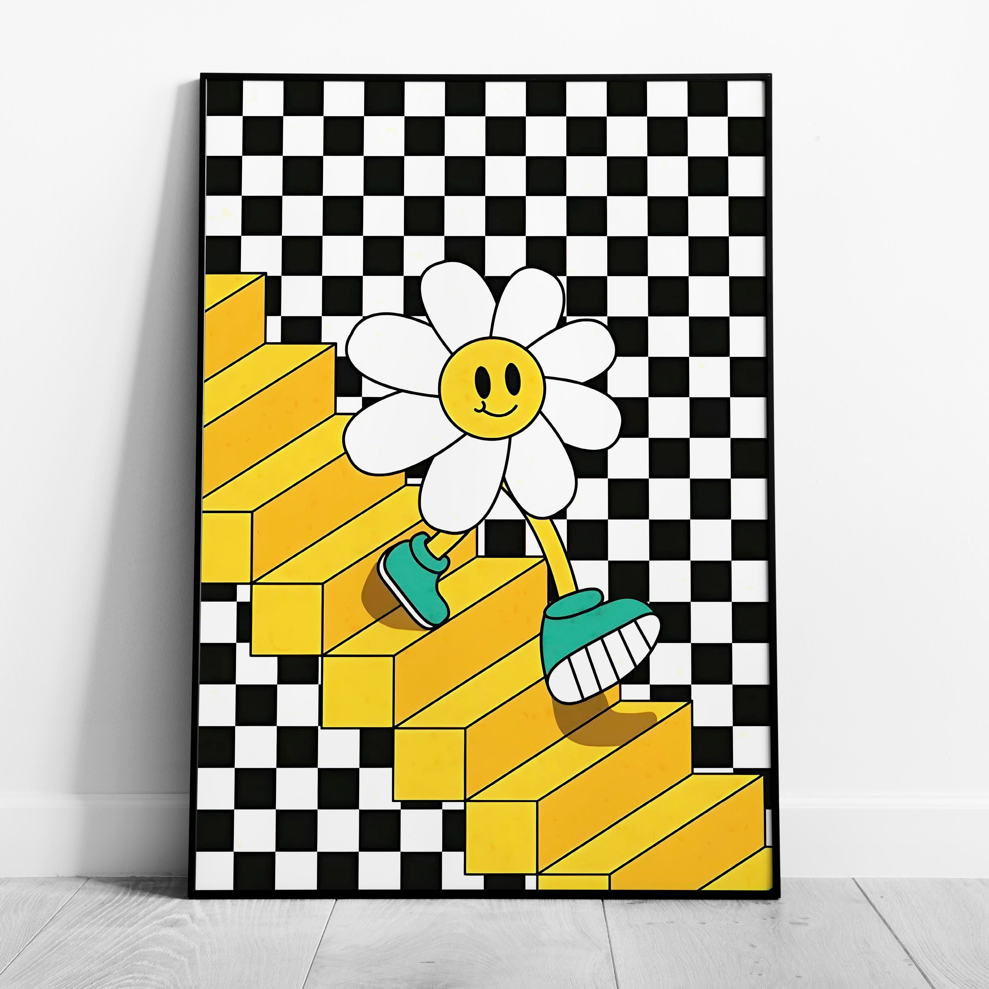 Checkerboard Daisy Down the Stairs - Rolled Poster Wall Art Print