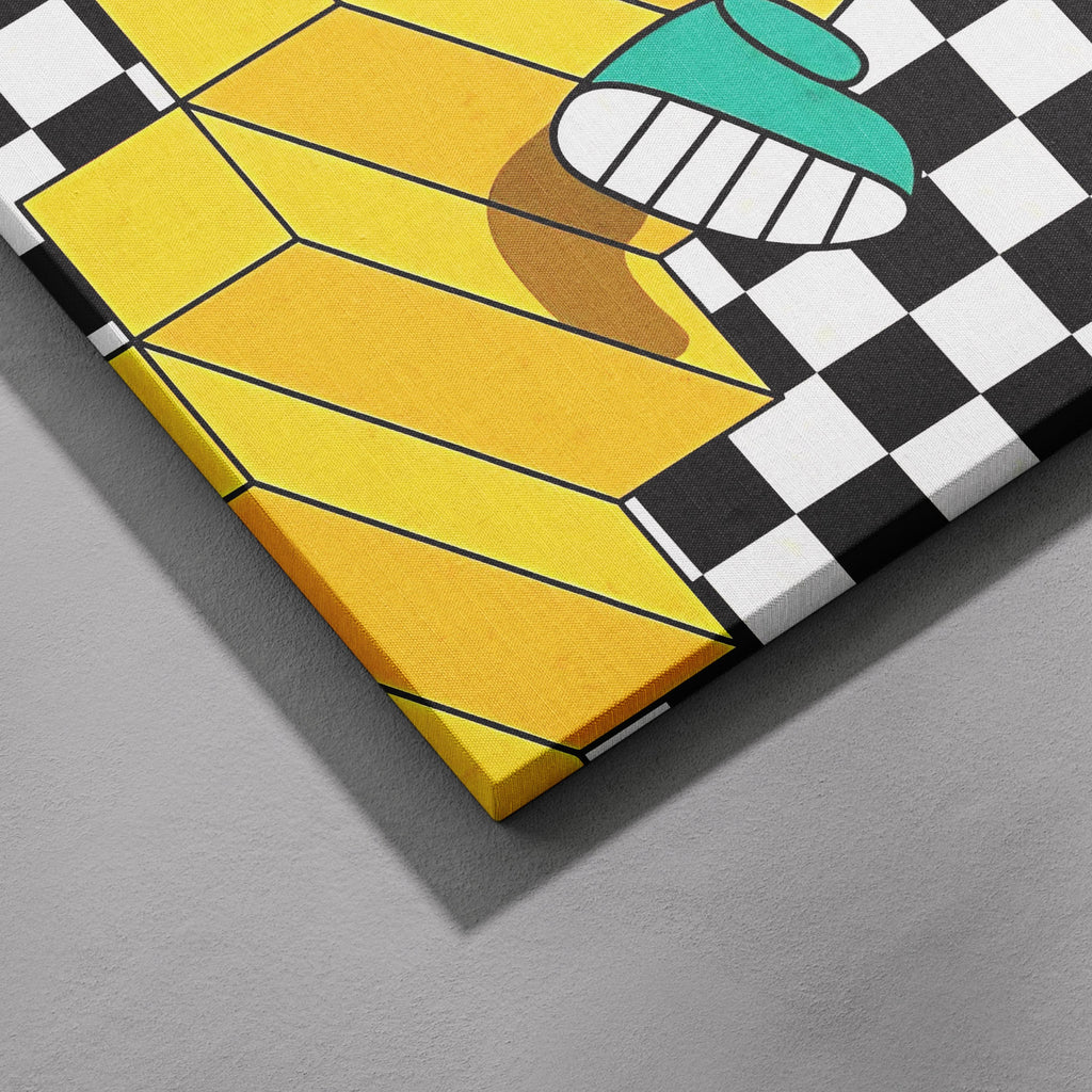 Checkerboard Daisy Down the Stairs - Framed Canvas Wall Art Print | House Prints