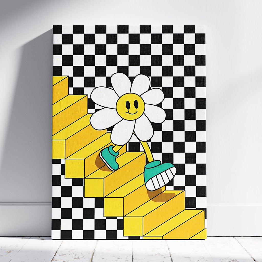 Checkerboard Daisy Down the Stairs - Framed Canvas Wall Art Print | House Prints