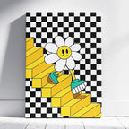Checkerboard Daisy Down the Stairs - Framed Canvas Wall Art Print | House Prints