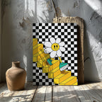 Checkerboard Daisy Down the Stairs - Framed Canvas Wall Art Print | House Prints