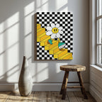Checkerboard Daisy Down the Stairs - Framed Canvas Wall Art Print | House Prints