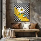 Checkerboard Daisy Down the Stairs - Framed Canvas Wall Art Print | House Prints
