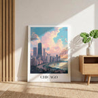 Chicago USA World City Travel Art - Framed Canvas Wall Art Print