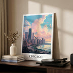 Chicago USA World City Travel Art - Framed Canvas Wall Art Print