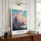 Chicago USA World City Travel Art - Framed Canvas Wall Art Print