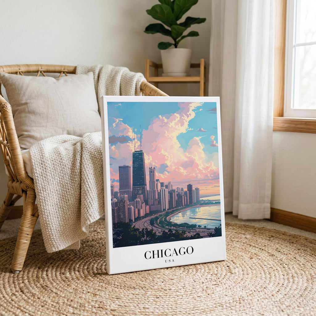 Chicago USA World City Travel Art - Framed Canvas Wall Art Print