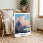 Chicago USA World City Travel Art - Framed Canvas Wall Art Print