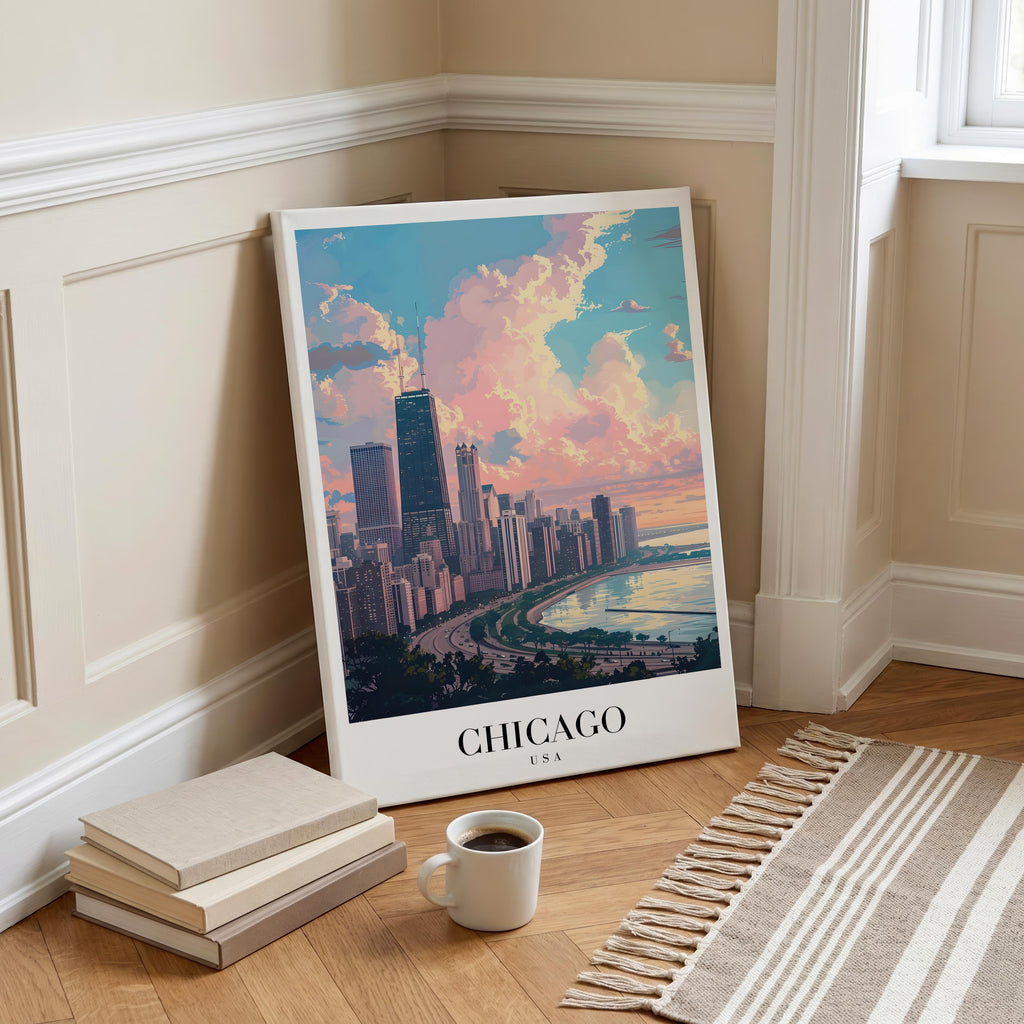Chicago USA World City Travel Art - Framed Canvas Wall Art Print