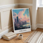 Chicago USA World City Travel Art - Framed Canvas Wall Art Print