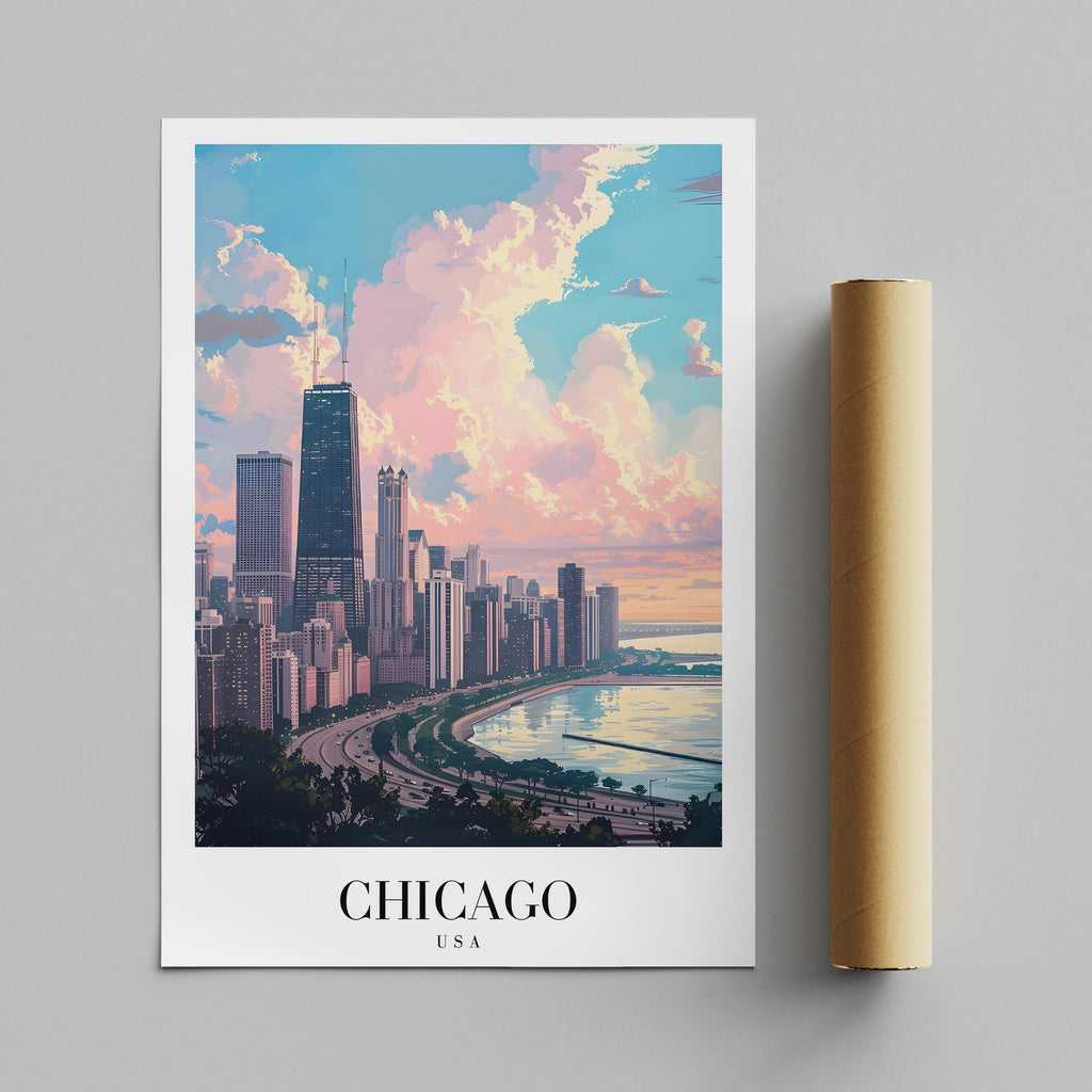 Chicago USA World City Travel Art - Rolled Poster Wall Art Print