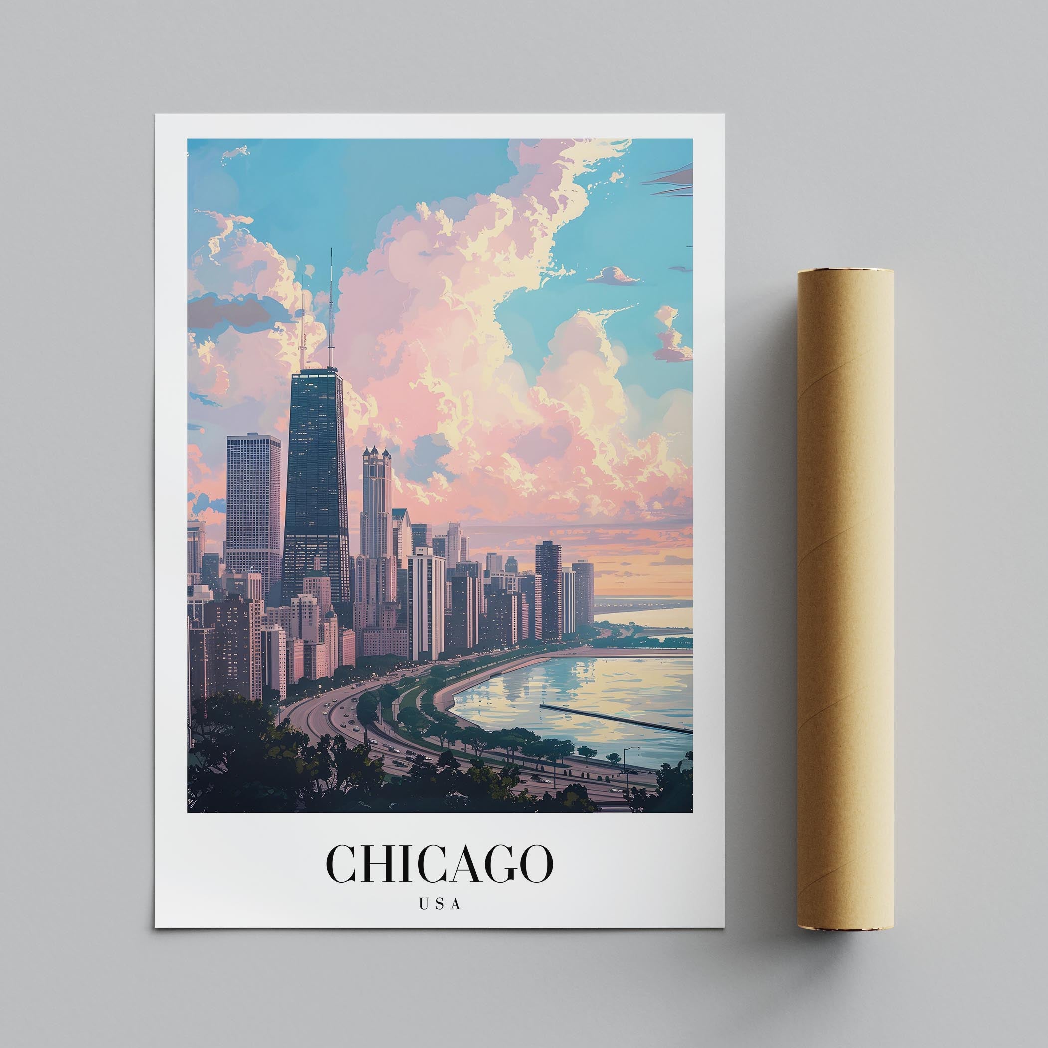 Chicago USA World City Travel Art - Rolled Poster Wall Art Print
