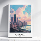 Chicago USA World City Travel Art - Framed Canvas Wall Art Print