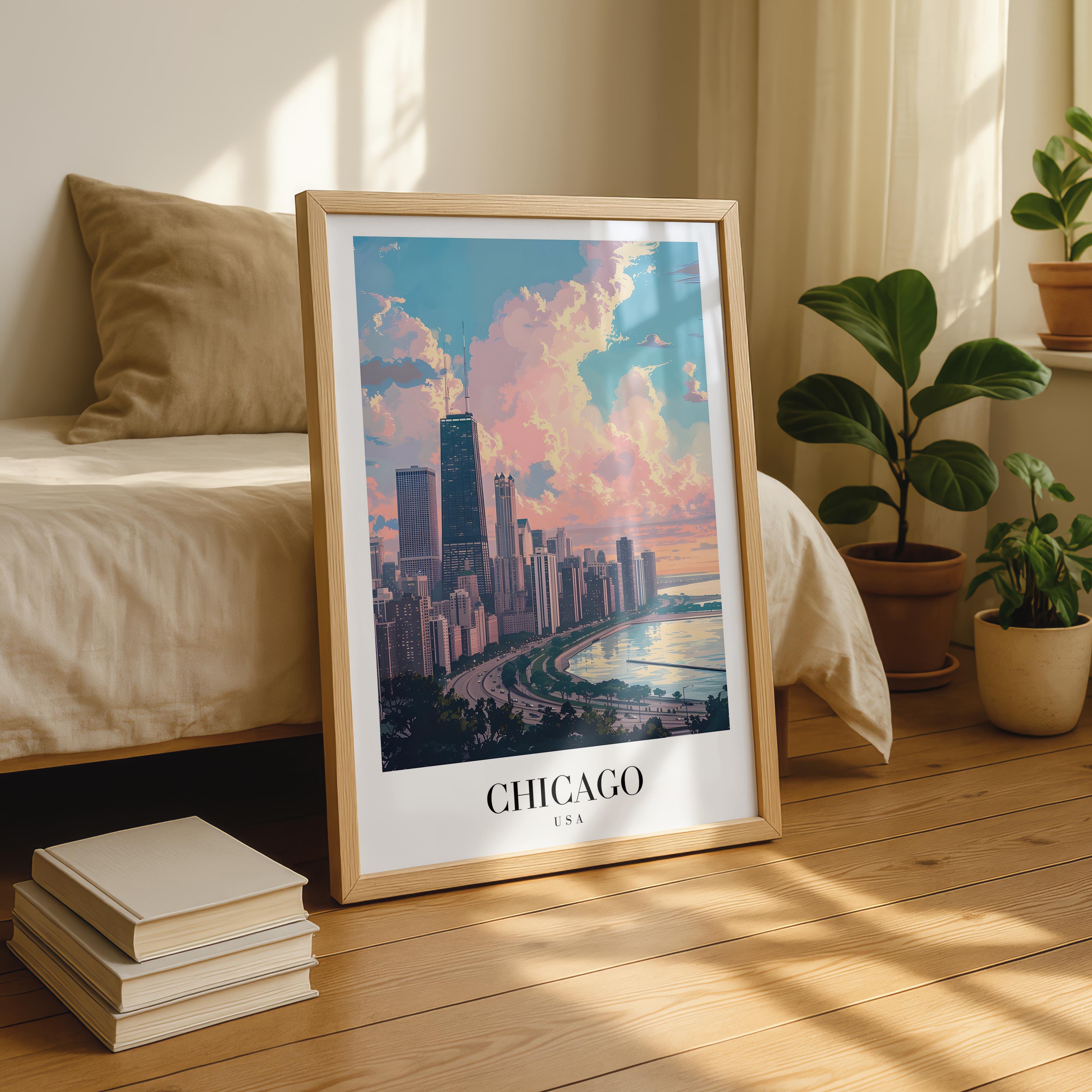 Chicago USA World City Travel Art - Rolled Poster Wall Art Print