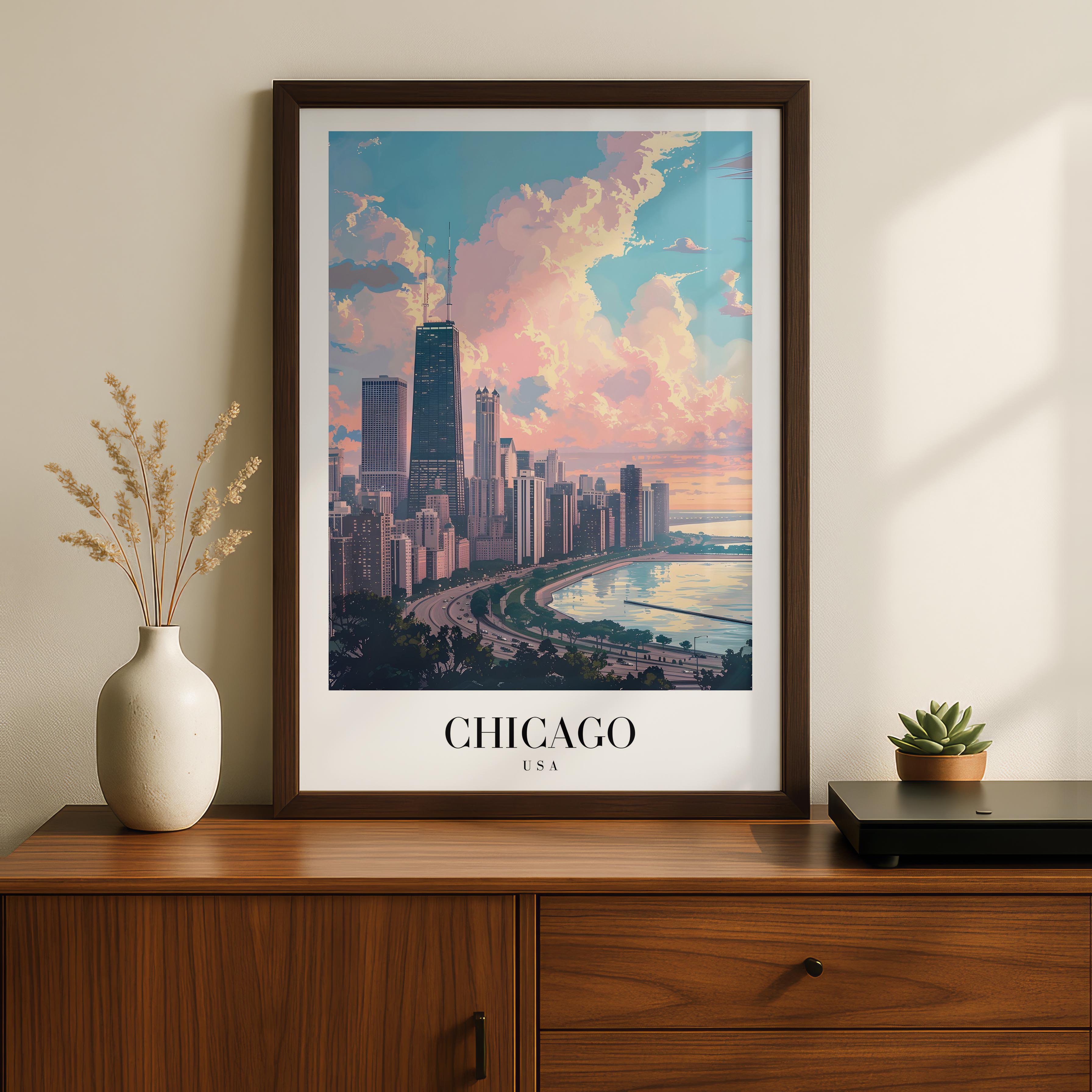 Chicago USA World City Travel Art - Rolled Poster Wall Art Print
