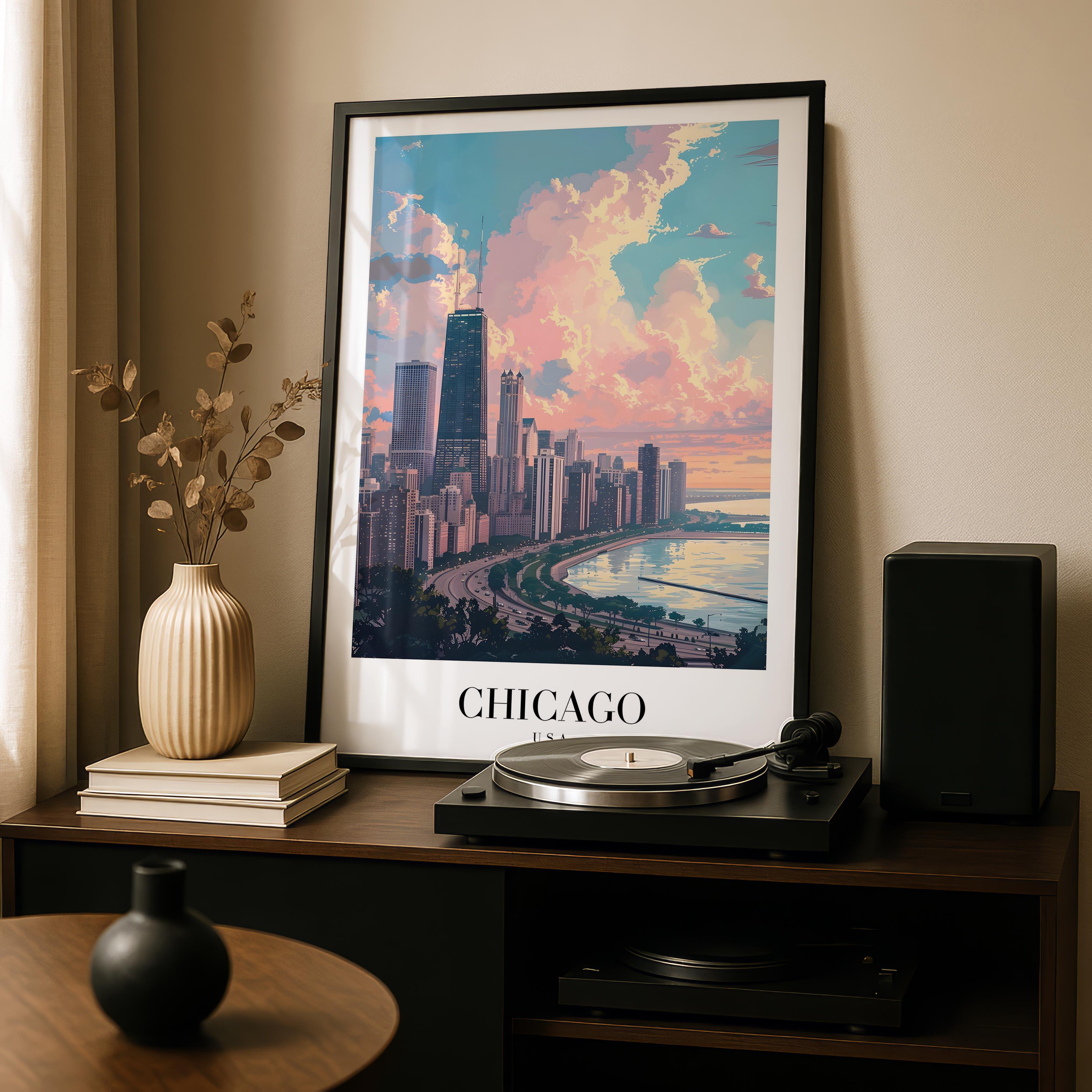 Chicago USA World City Travel Art - Rolled Poster Wall Art Print