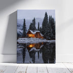 Christmas Lodge in the Snow - Framed Canvas Wall Art Print | House Prints