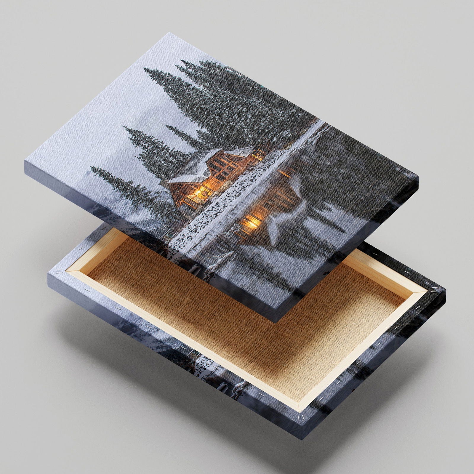 Christmas Lodge in the Snow - Framed Canvas Wall Art Print | House Prints