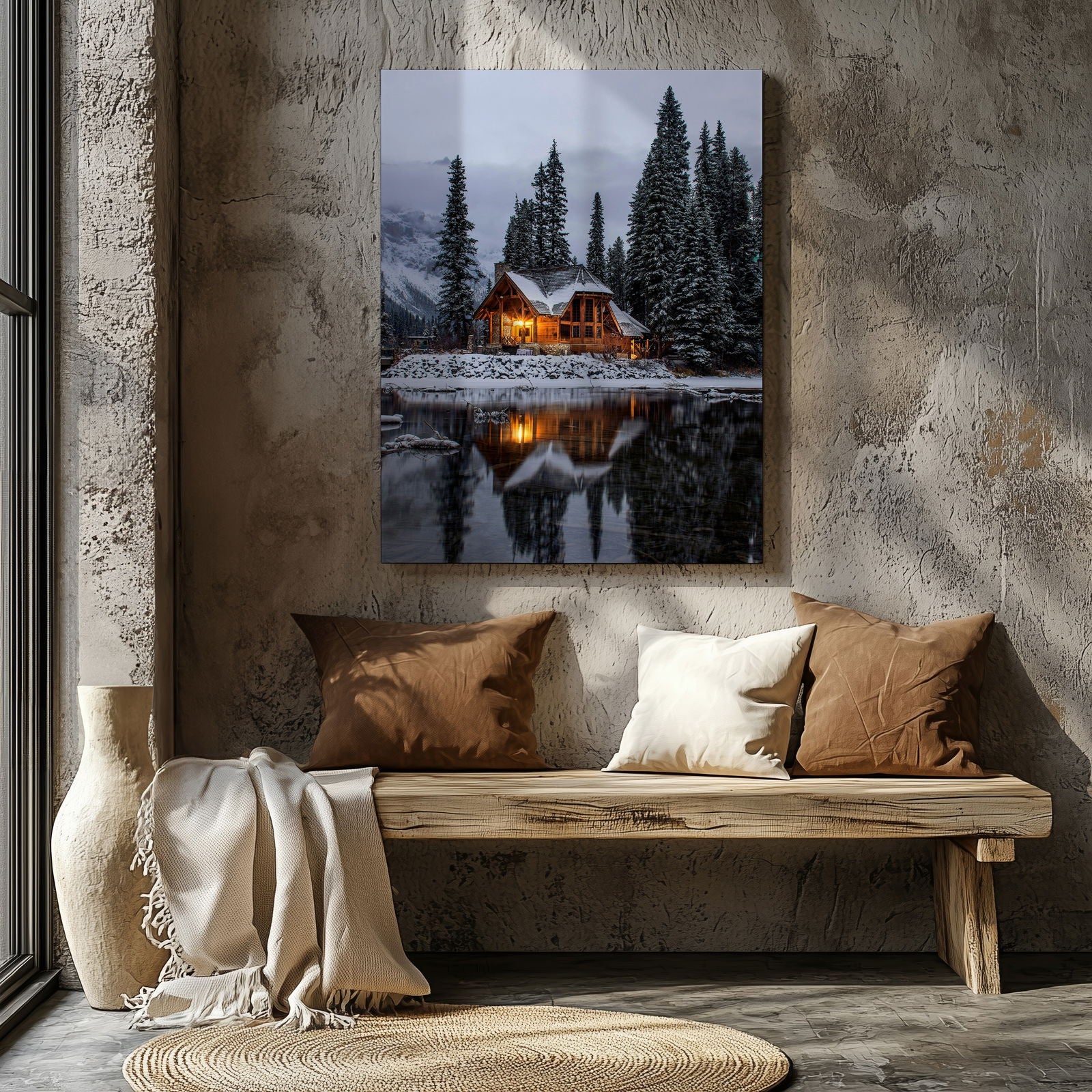 Christmas Lodge in the Snow - Framed Canvas Wall Art Print | House Prints