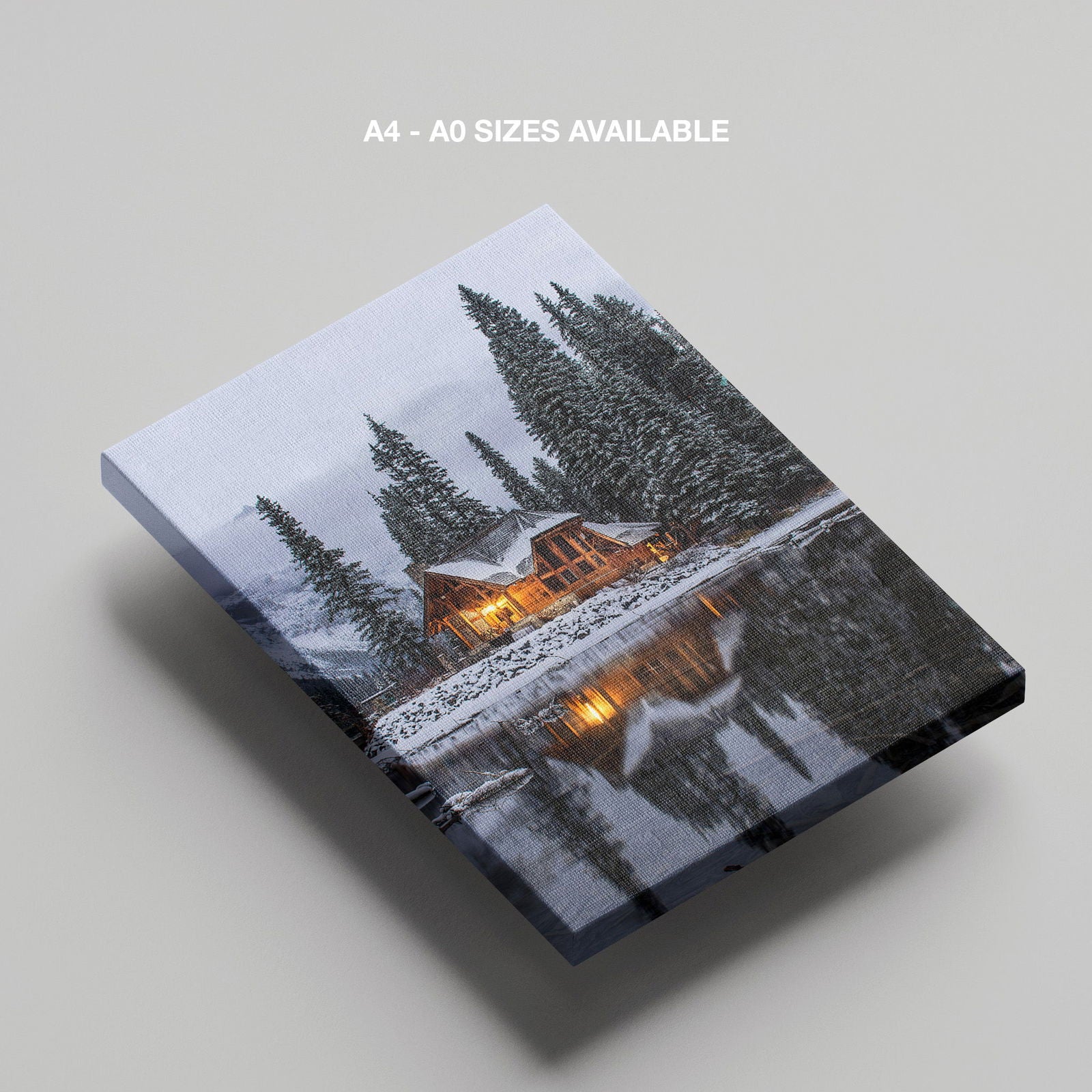 Christmas Lodge in the Snow - Framed Canvas Wall Art Print | House Prints