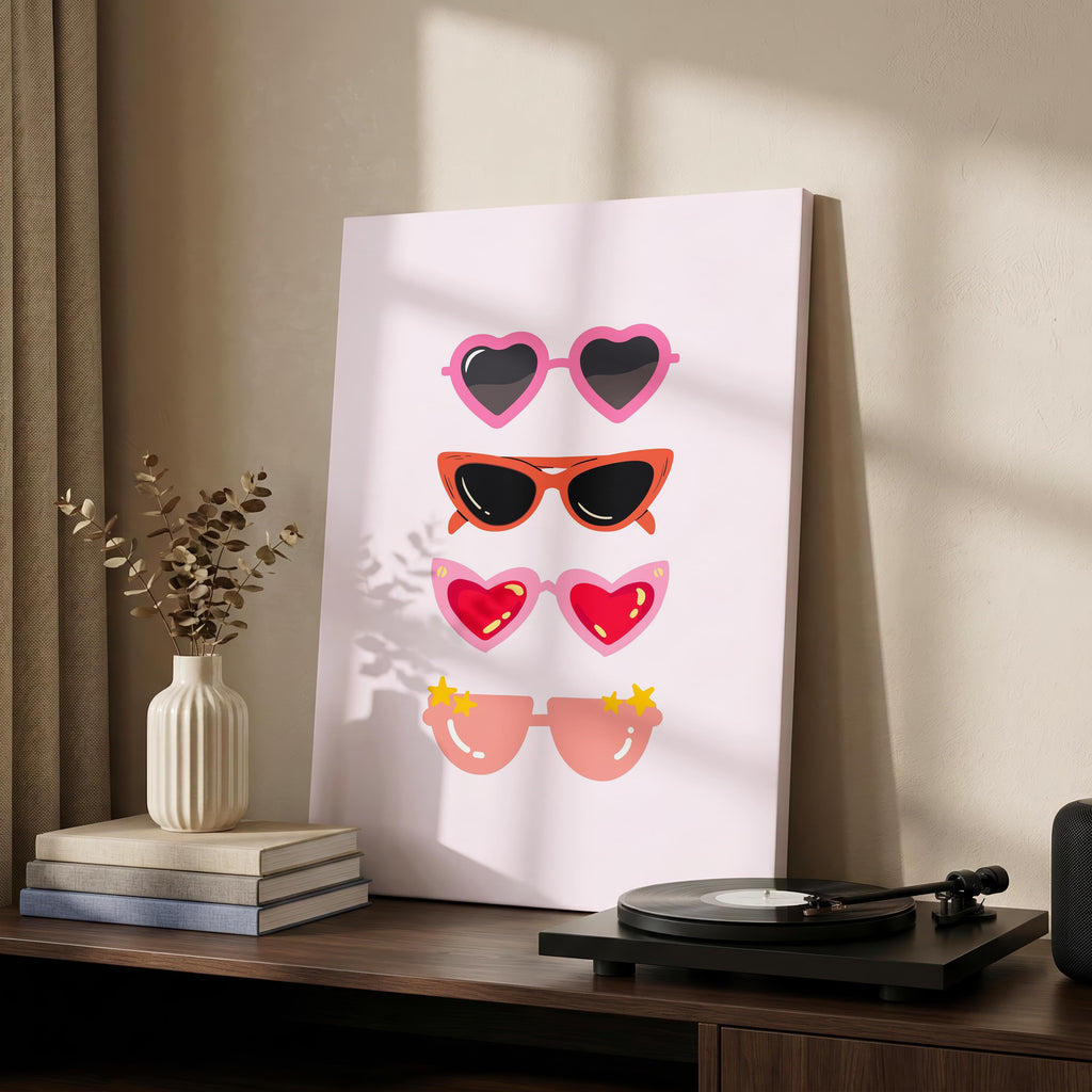 Classic Pink Girly Summer Sunglasses - Framed Canvas Wall Art Print | House Prints