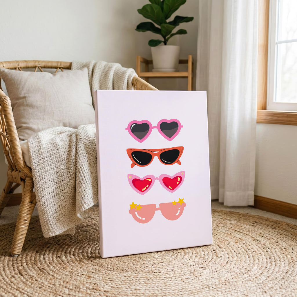 Classic Pink Girly Summer Sunglasses - Framed Canvas Wall Art Print | House Prints