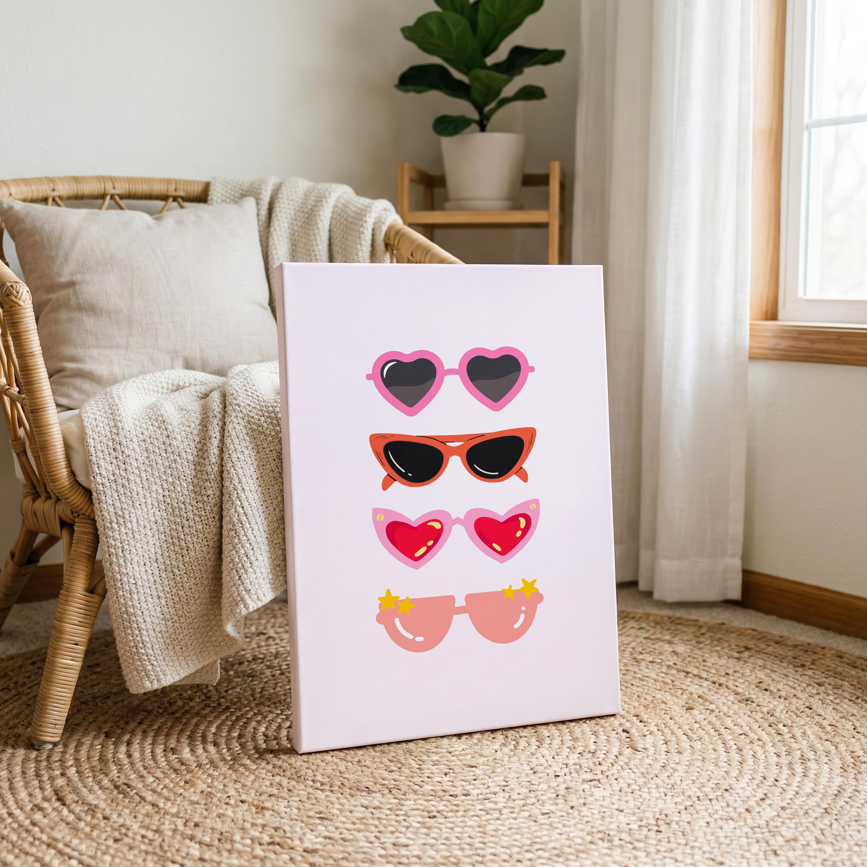 Classic Pink Girly Summer Sunglasses - Framed Canvas Wall Art Print | House Prints
