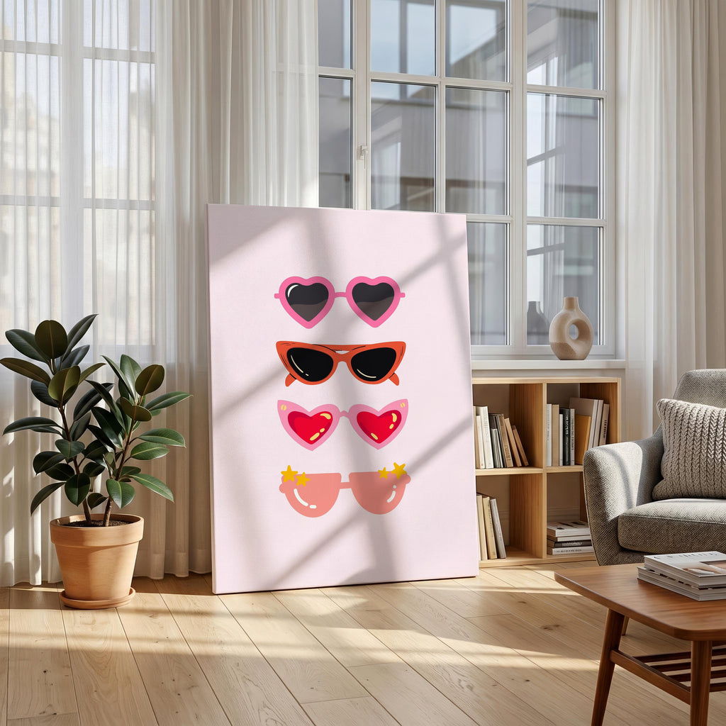 Classic Pink Girly Summer Sunglasses - Framed Canvas Wall Art Print | House Prints