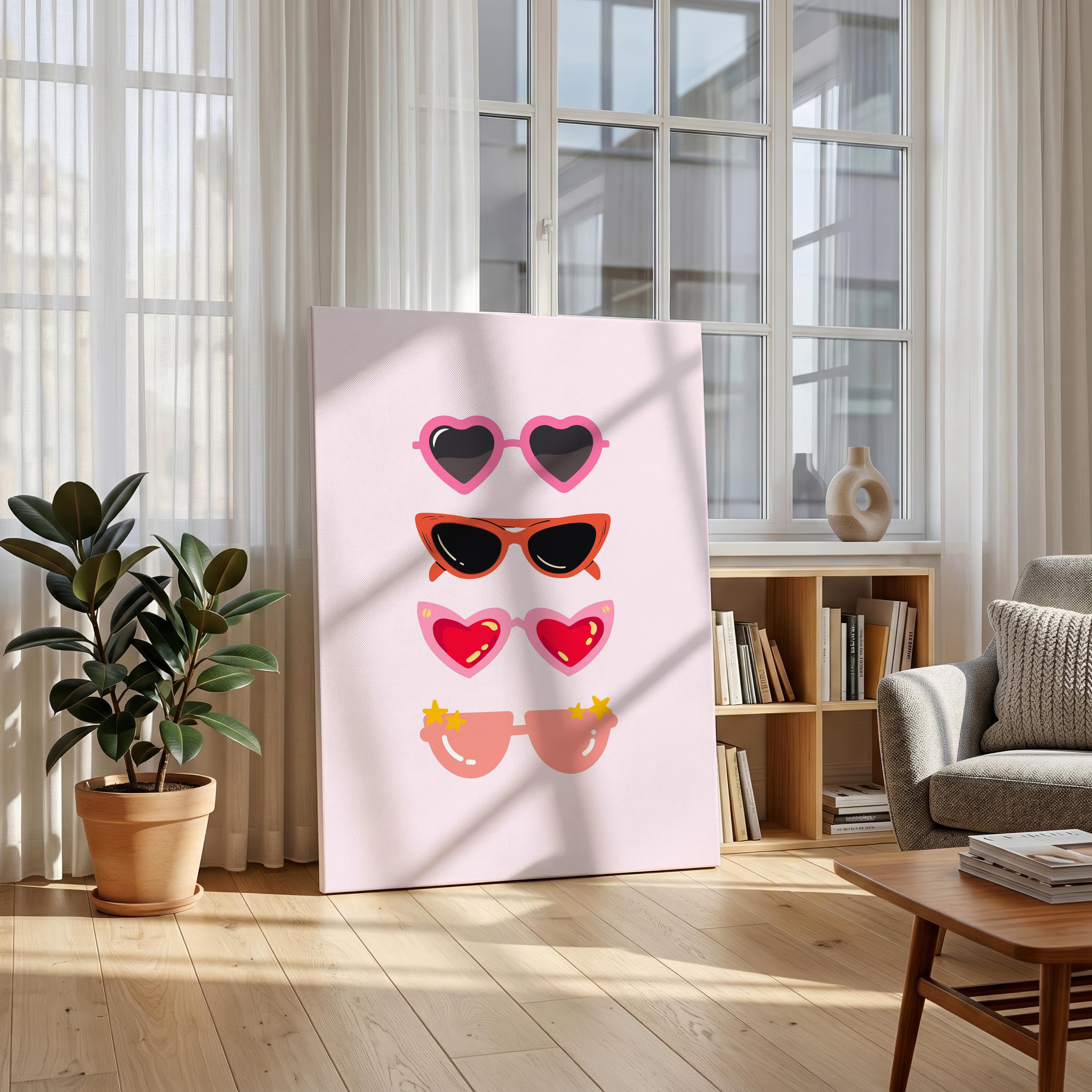 Classic Pink Girly Summer Sunglasses - Framed Canvas Wall Art Print | House Prints