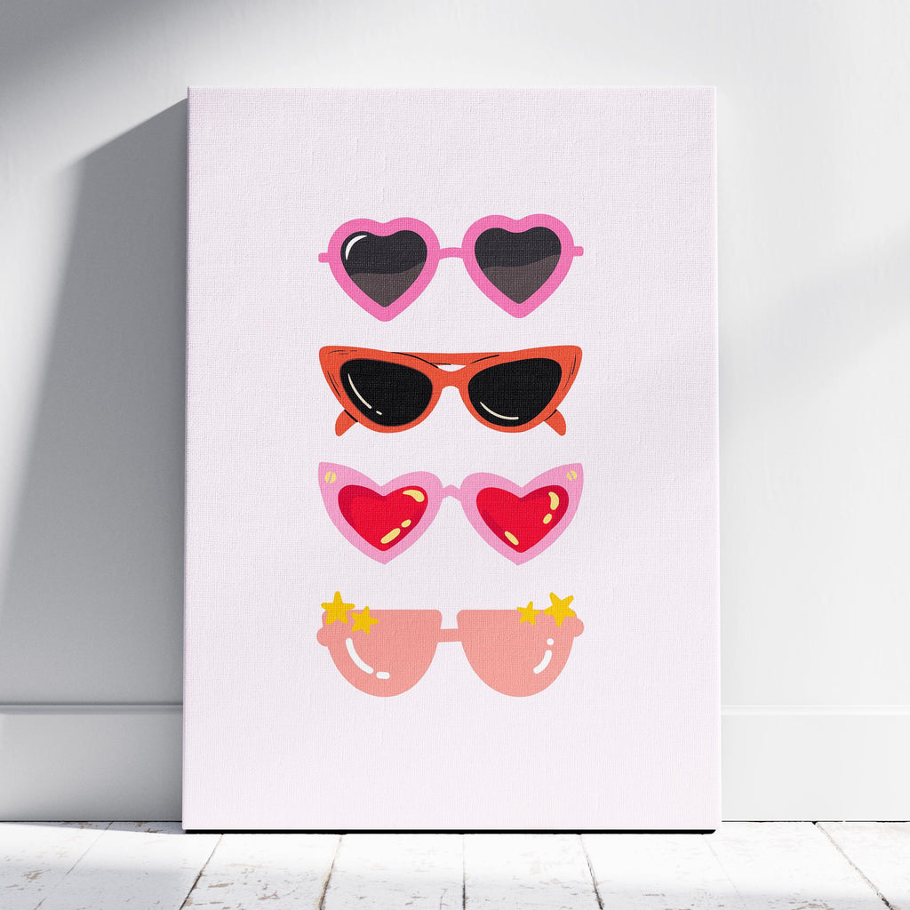Classic Pink Girly Summer Sunglasses - Framed Canvas Wall Art Print | House Prints