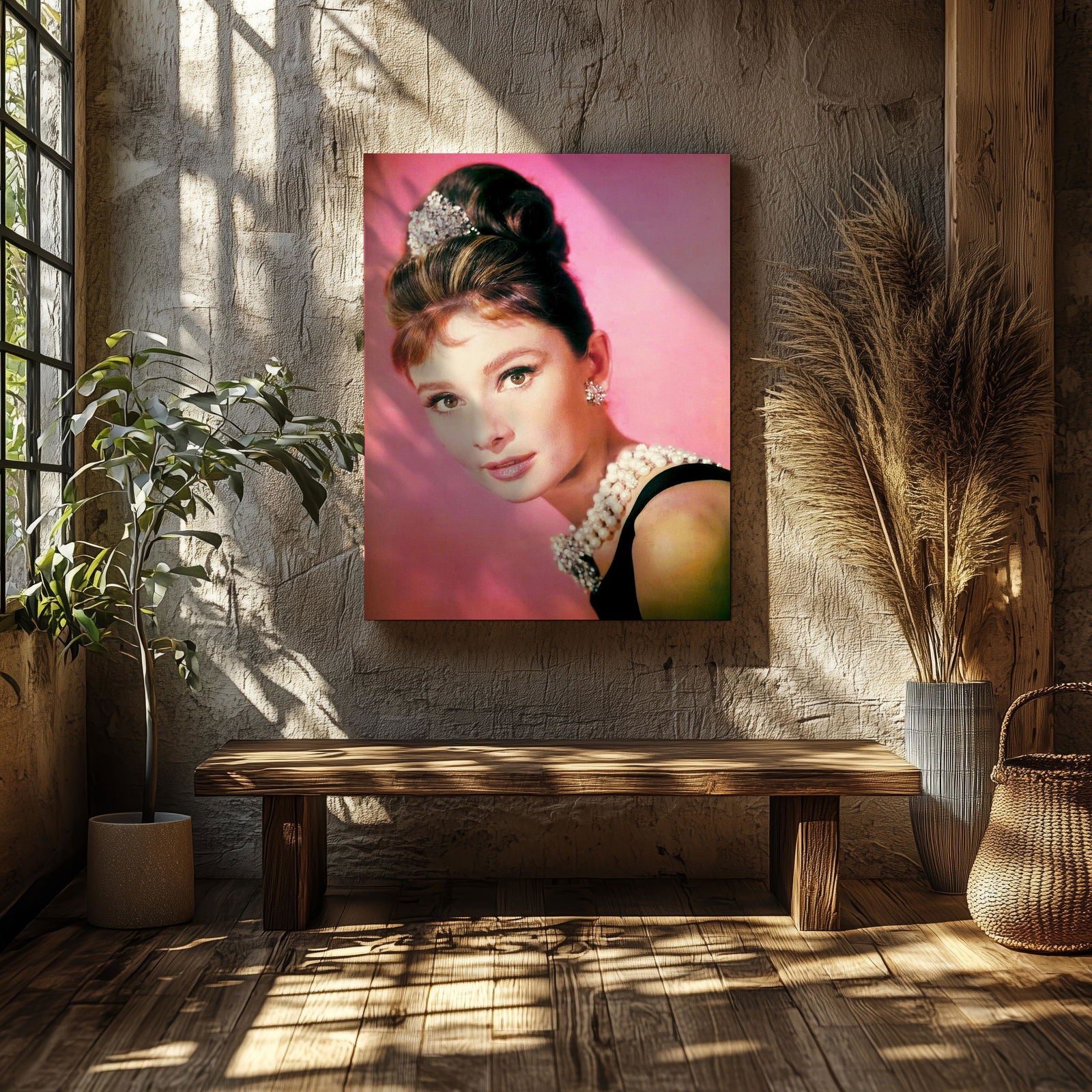 Classic Audrey Hepburn Vintage Portrait  - Framed Canvas Wall Art Print - House Prints
