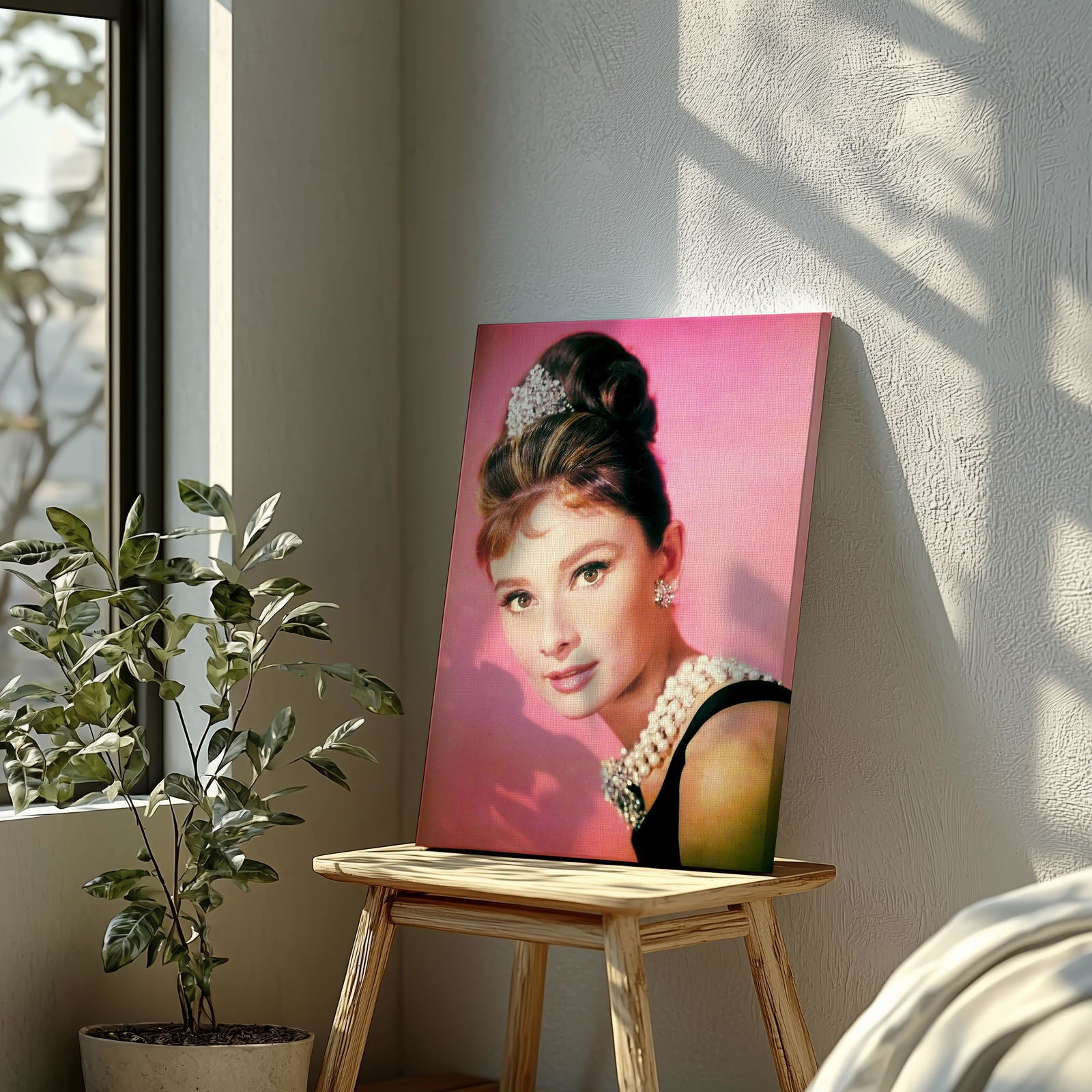 Classic Audrey Hepburn Vintage Portrait  - Framed Canvas Wall Art Print - House Prints