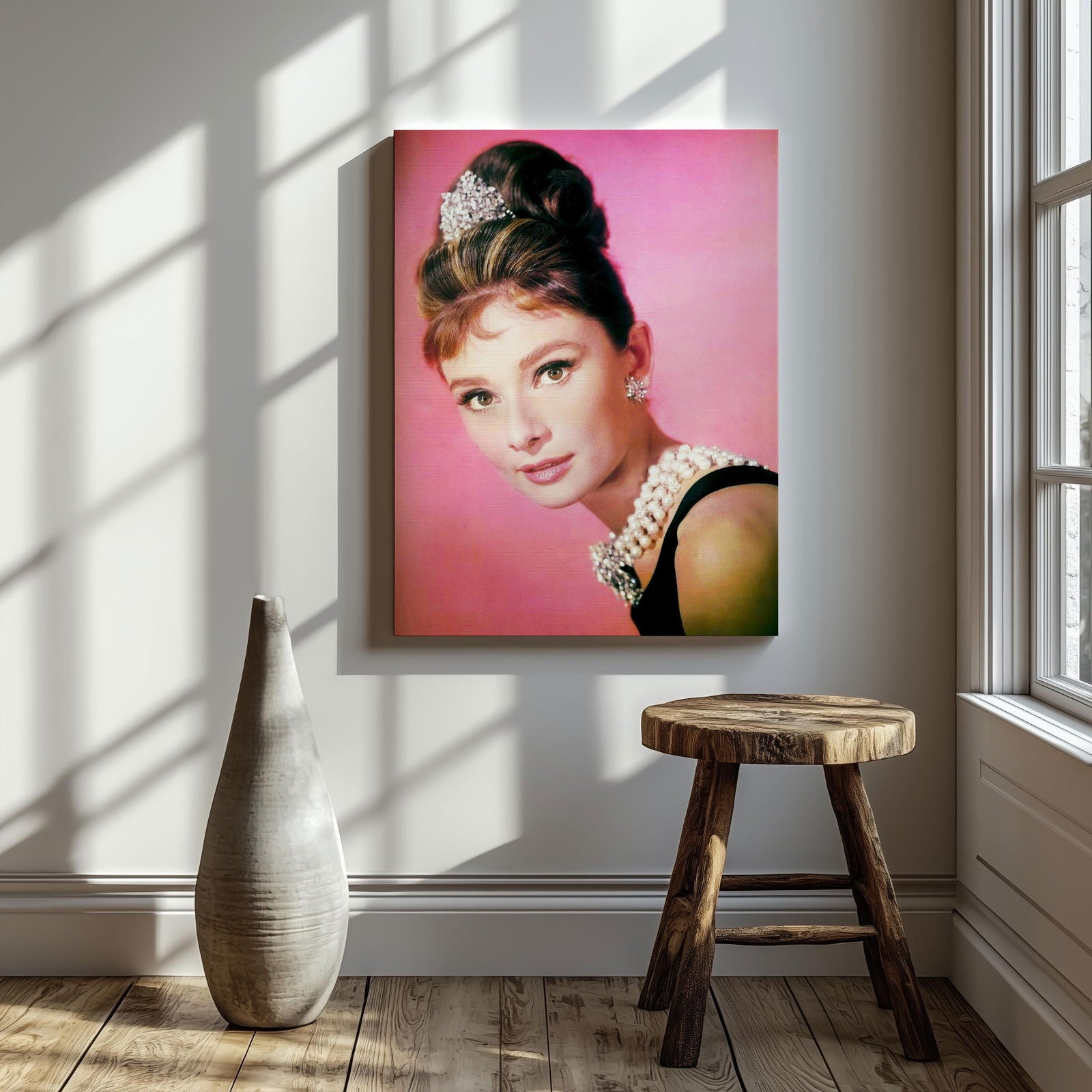 Classic Audrey Hepburn Vintage Portrait  - Framed Canvas Wall Art Print - House Prints