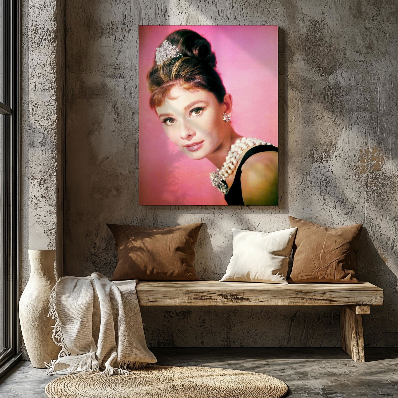 Classic Audrey Hepburn Vintage Portrait  - Framed Canvas Wall Art Print - House Prints