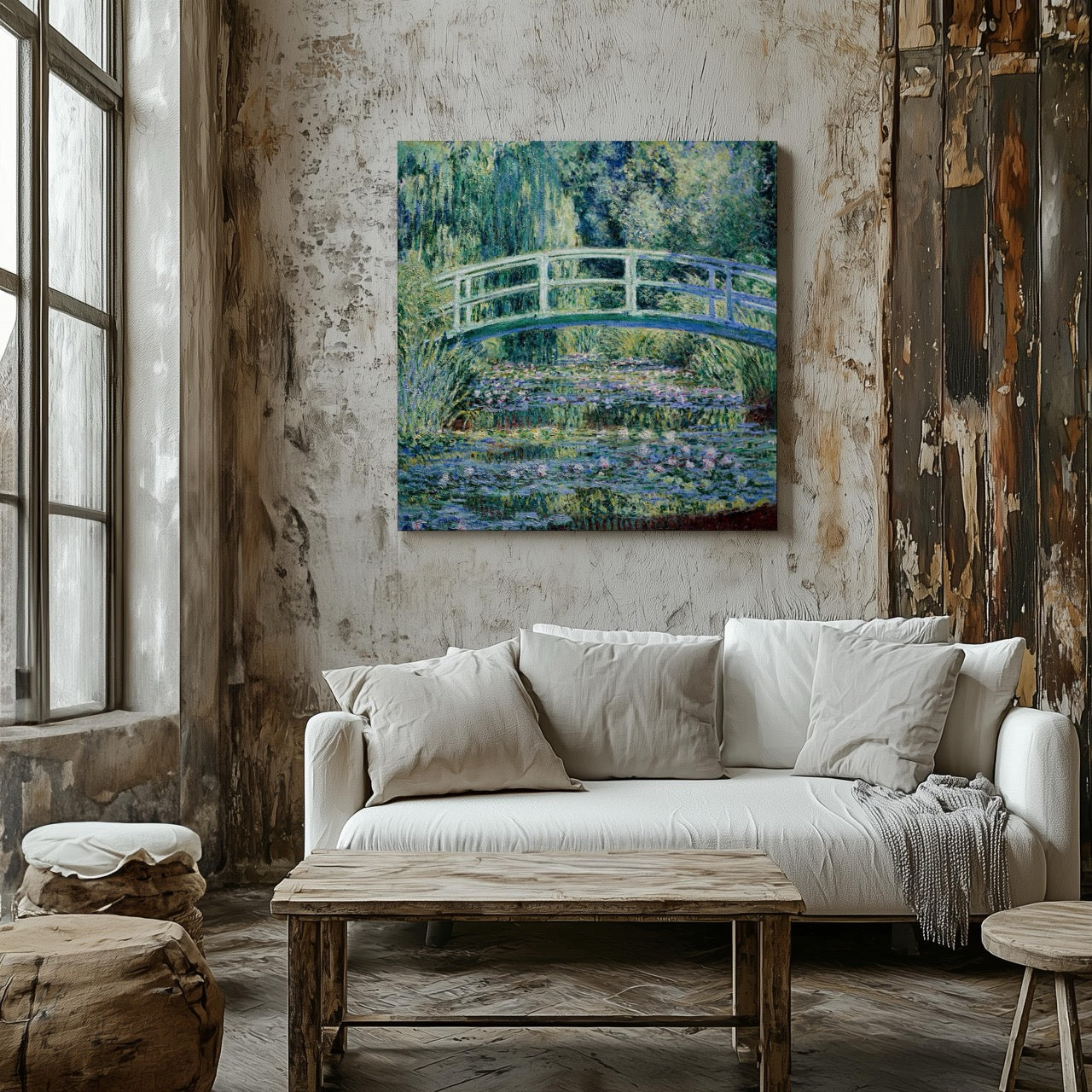 Water Lilies and Japanese Bridge - Claude Monet - Framed Canvas Wall Art Print - House Prints