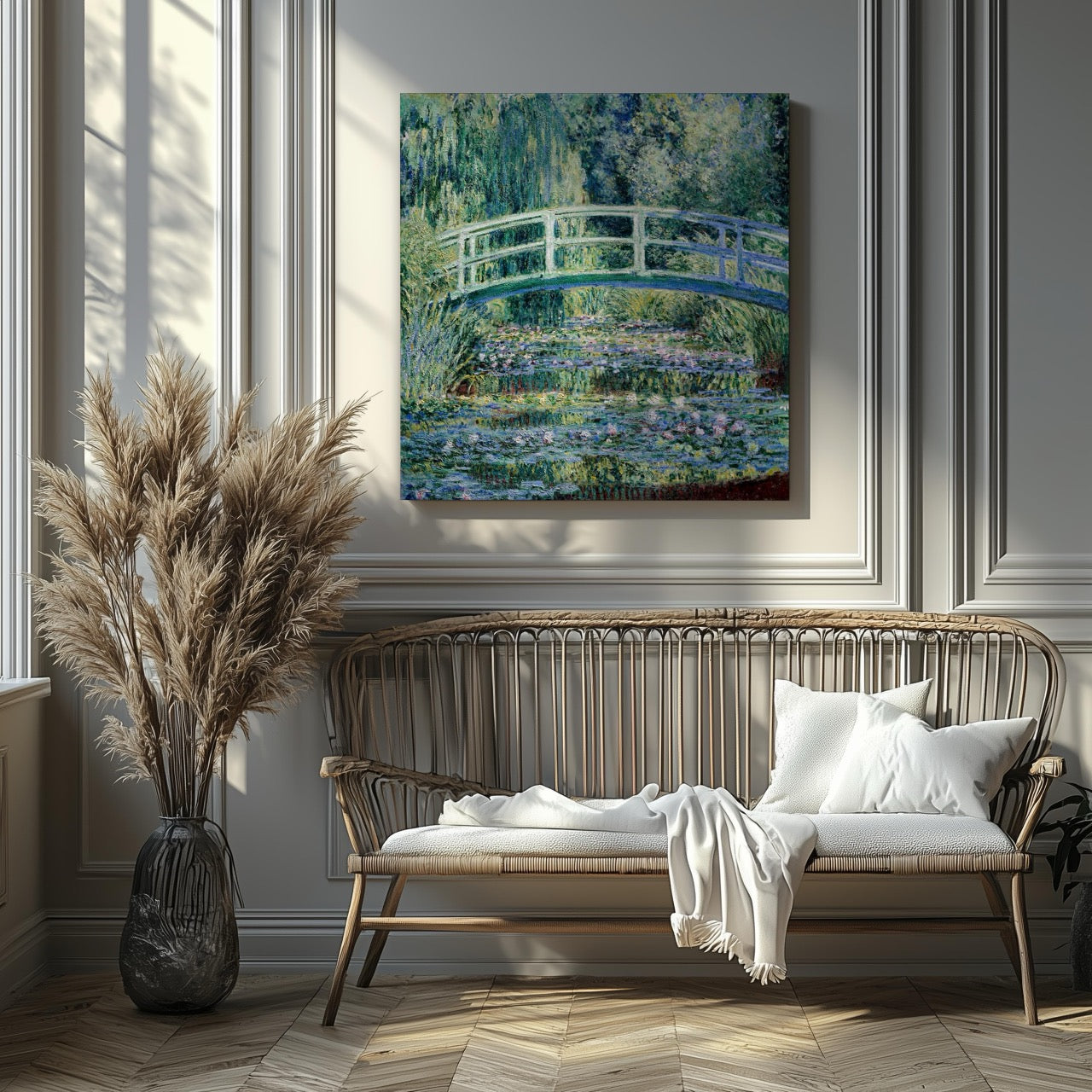 Water Lilies and Japanese Bridge - Claude Monet - Framed Canvas Wall Art Print - House Prints