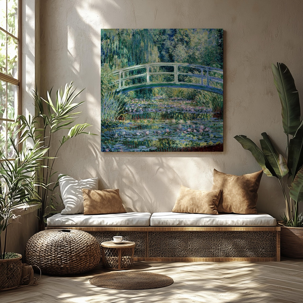 Water Lilies and Japanese Bridge - Claude Monet - Framed Canvas Wall Art Print - House Prints