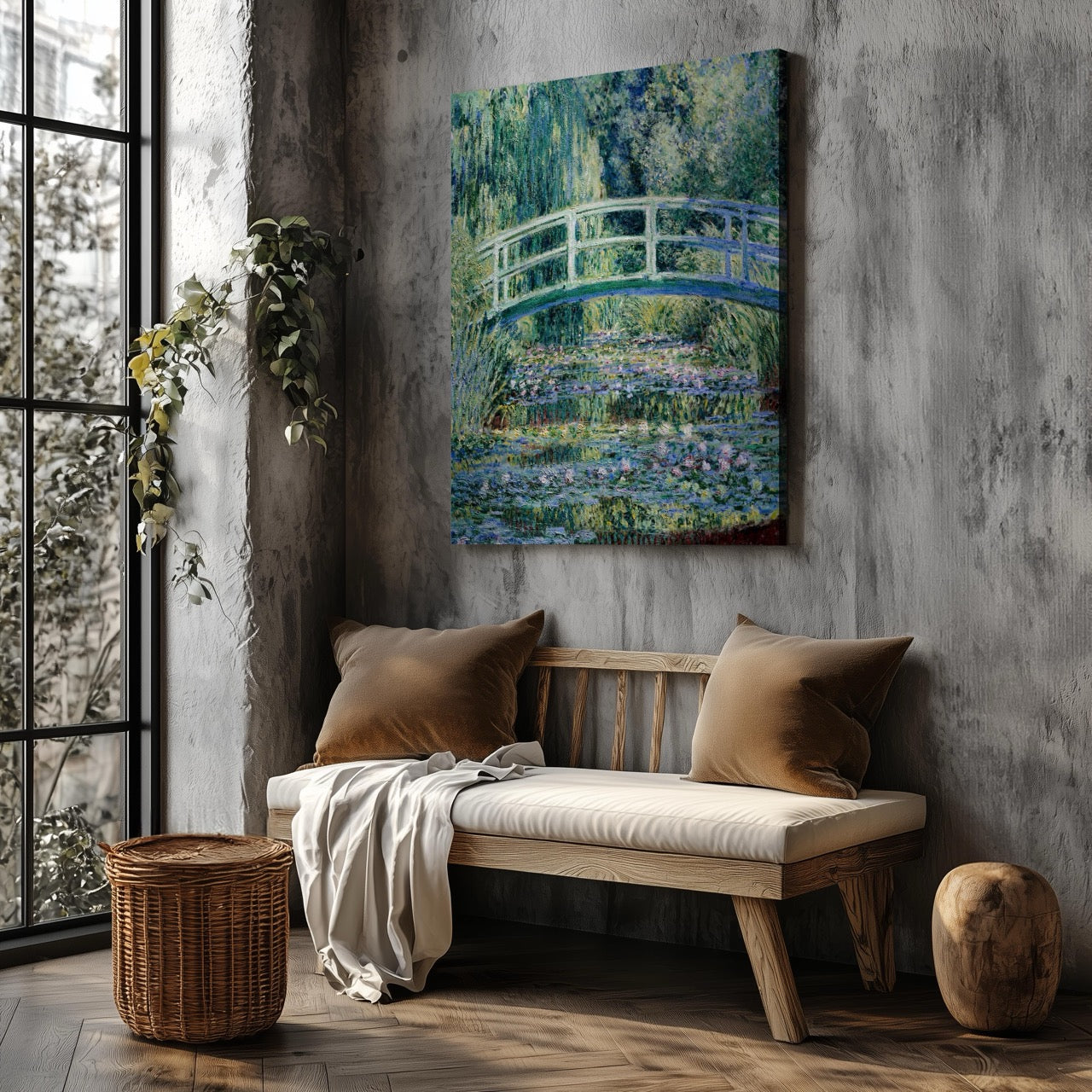Water Lilies and Japanese Bridge - Claude Monet - Framed Canvas Wall Art Print | House Prints