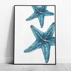 Coastal Beach Blue Starfish in Watercolour - Rolled Poster Wall Art Print