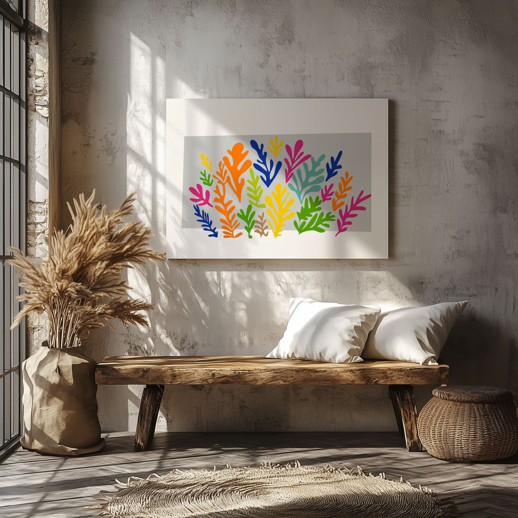 Colourful Abstract Botanical Leaves - Framed Canvas Wall Art Print | House Prints