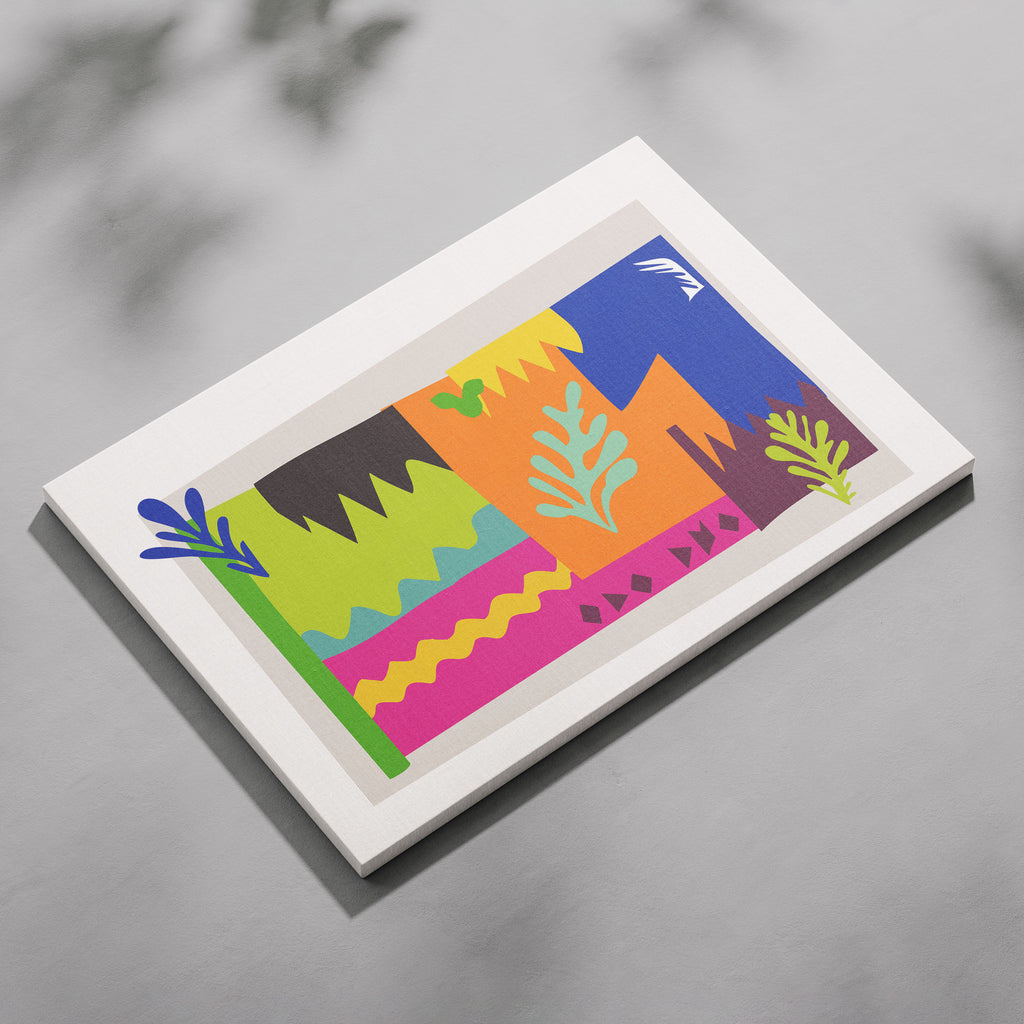 Colourful Abstract Botanical Shapes - Framed Canvas Wall Art Print