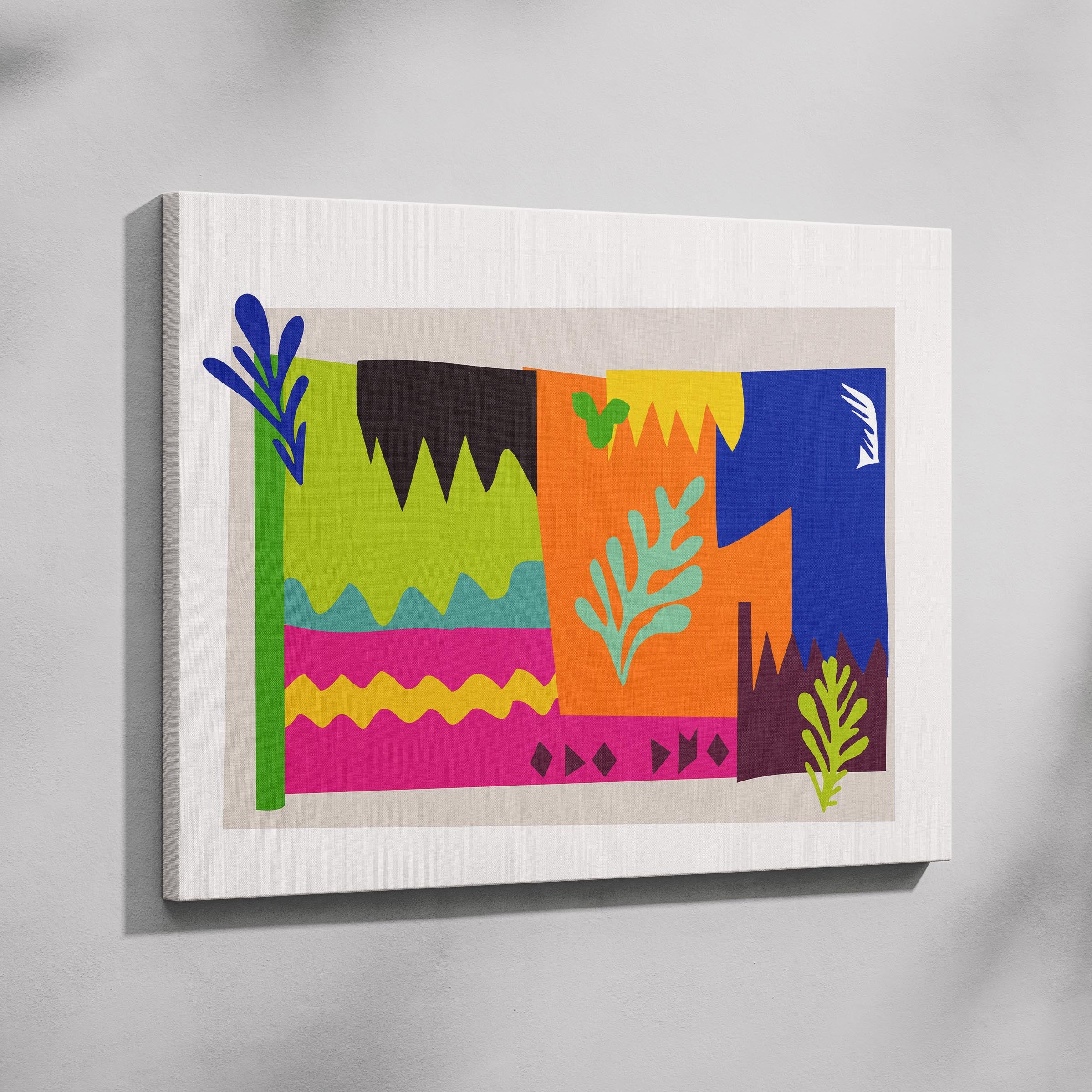Colourful Abstract Botanical Shapes - Framed Canvas Wall Art Print