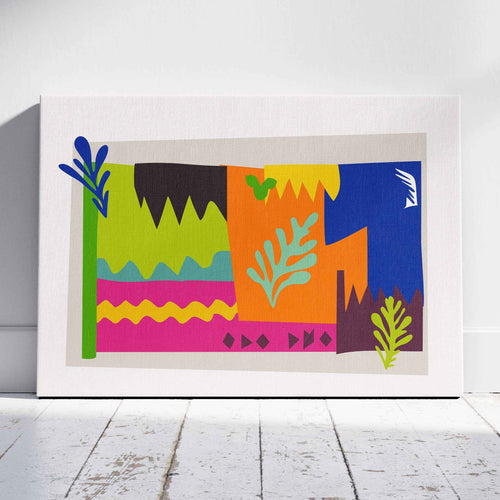 Colourful Abstract Botanical Shapes - Framed Canvas Wall Art Print