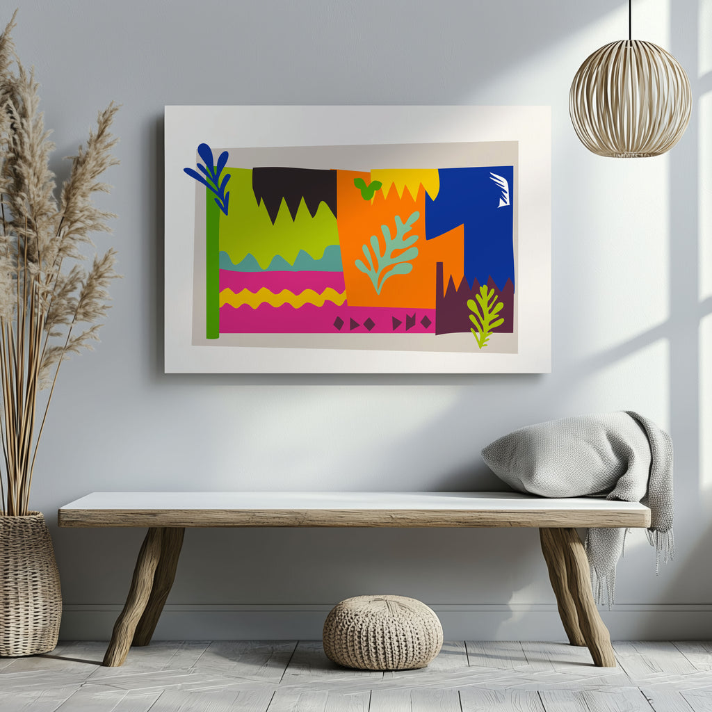 Colourful Abstract Botanical Shapes - Framed Canvas Wall Art Print