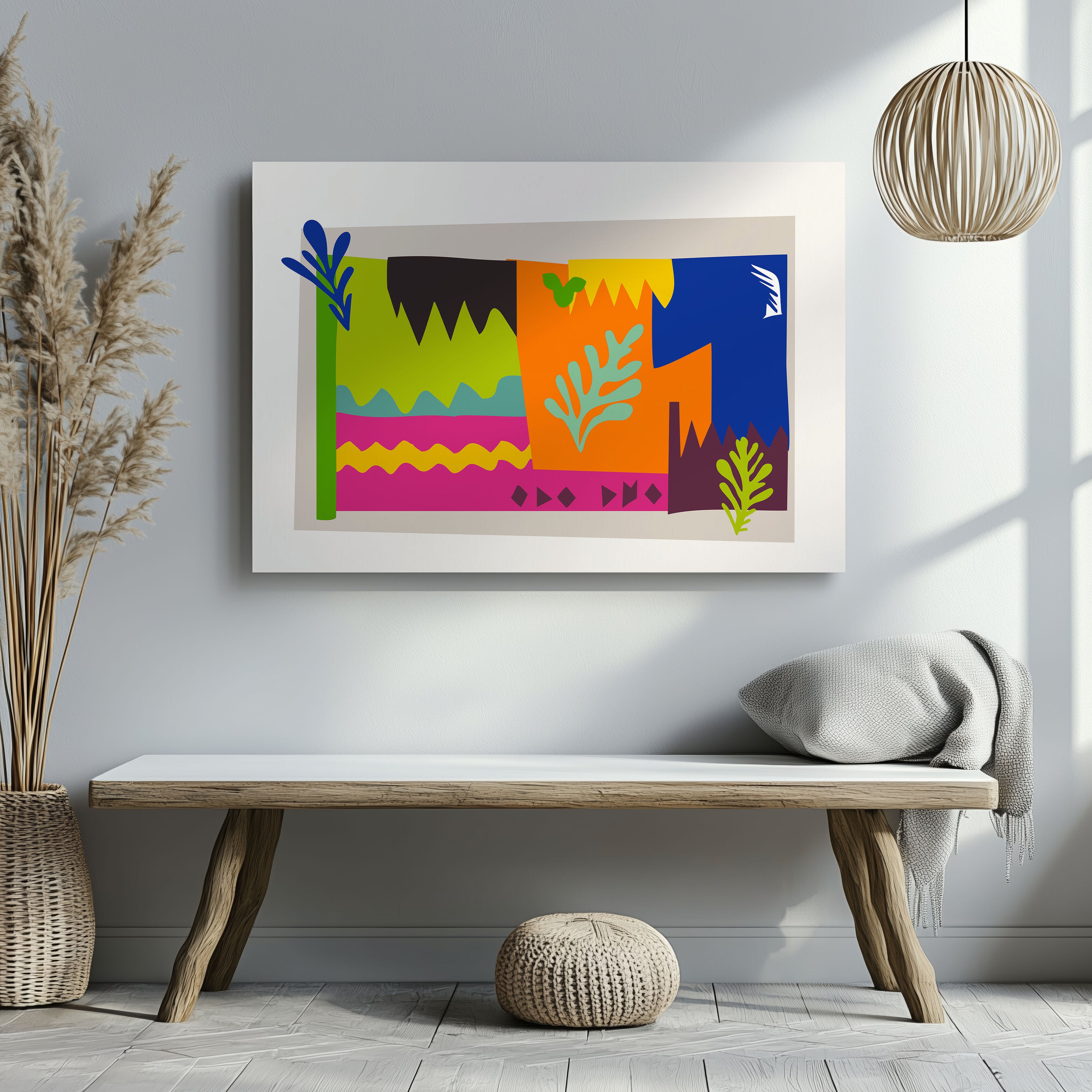 Colourful Abstract Botanical Shapes - Framed Canvas Wall Art Print