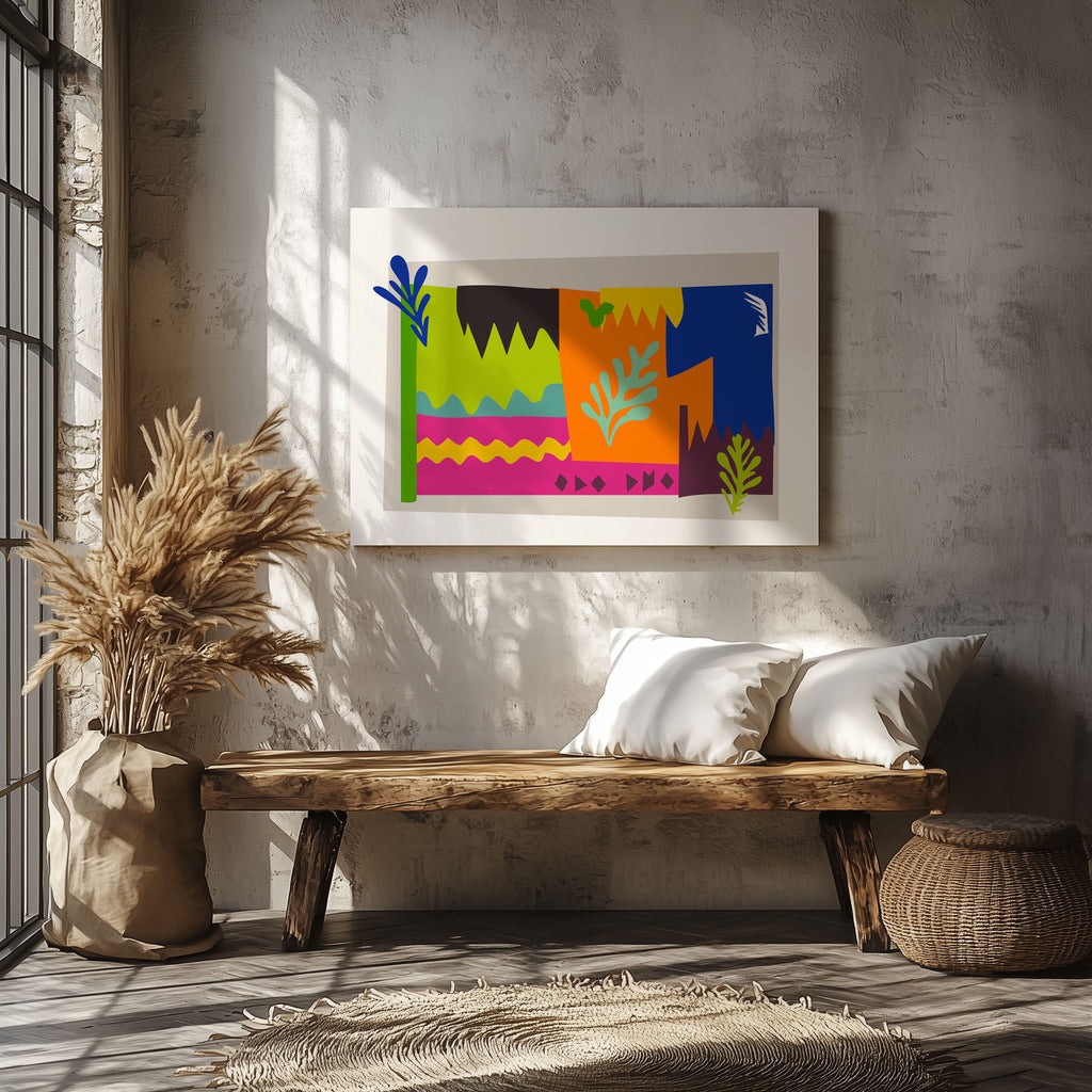 Colourful Abstract Botanical Shapes - Framed Canvas Wall Art Print